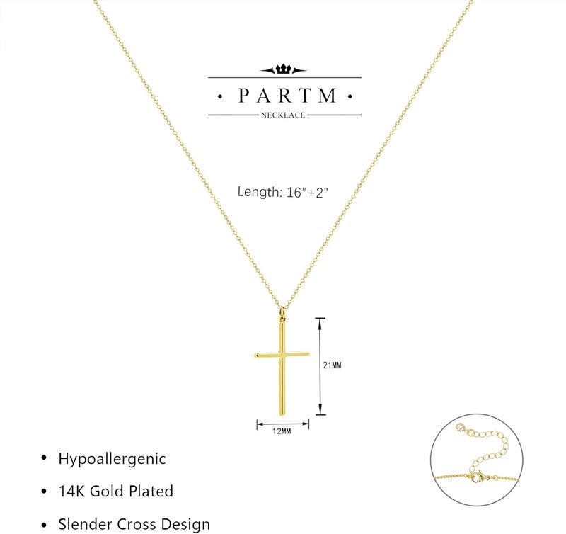 Partm Gold Cross Necklace for Women 14K Plated Dainty Pendant Cross Chain Faith Crucifix Choker Baptism Necklace for Women Trendy Religious Jewelry Hypoallergenic - Image 5